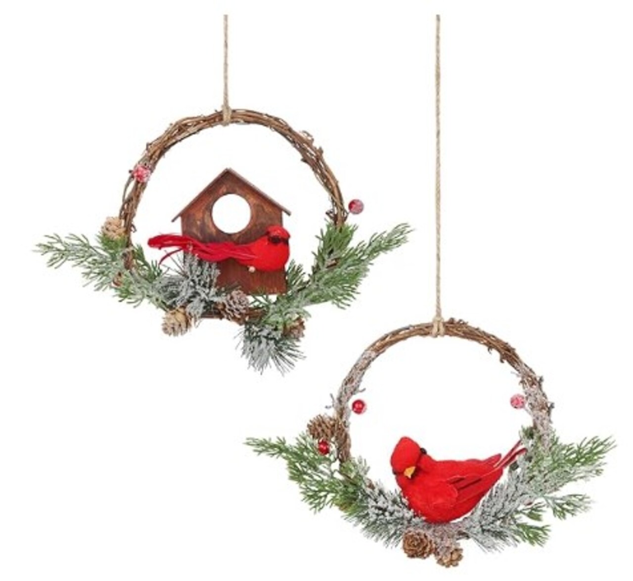 2pcs Small Christmas Wreath with Cardinal, 9-inch Mini Wreaths for Cabinets, Cabinet Wreaths for Kitchen Christmas, Wreaths for Windows (Cardinal)